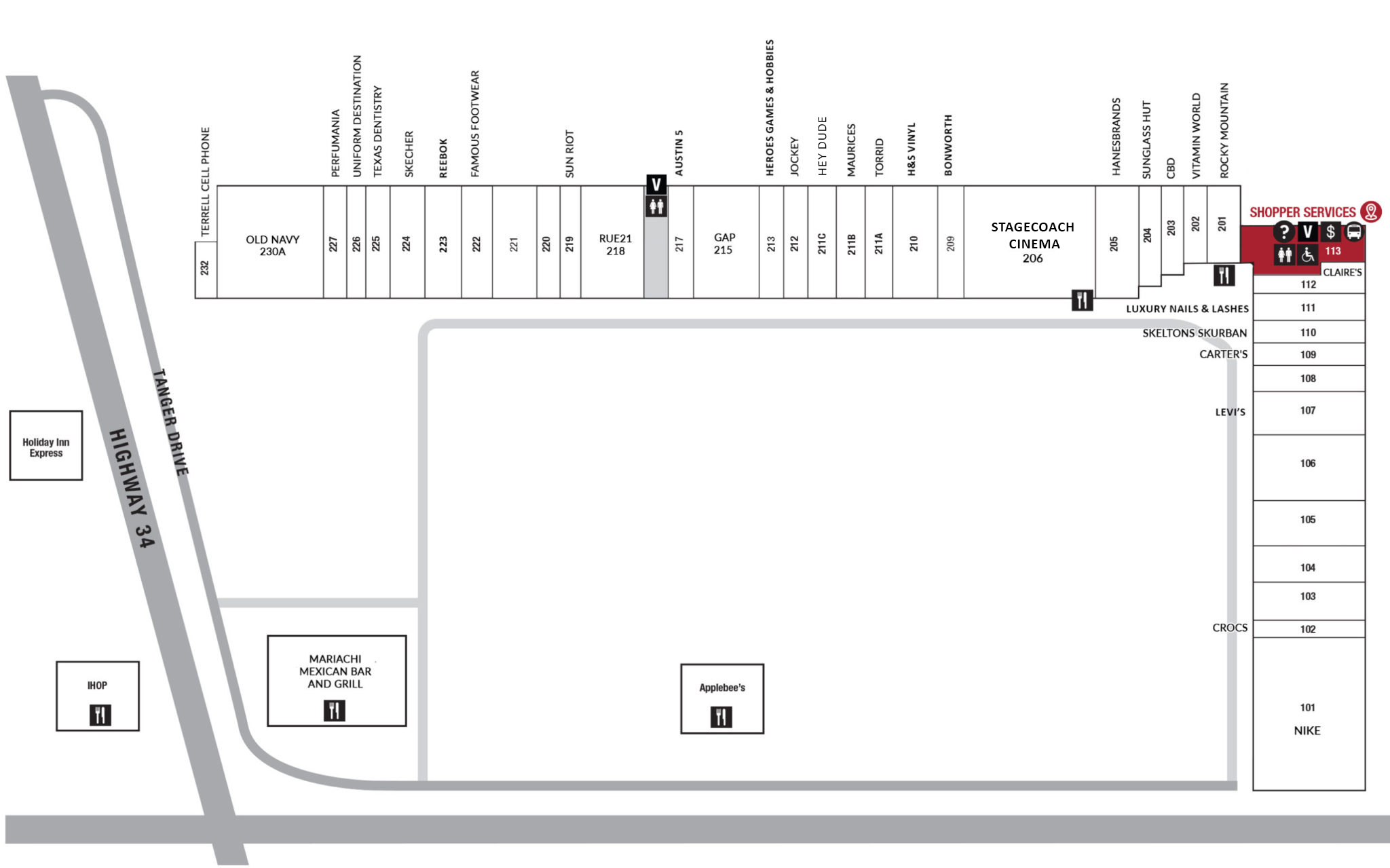 Tanger Outlet Terrell shopping plan  Terrell, Outlet mall, Gps coordinates